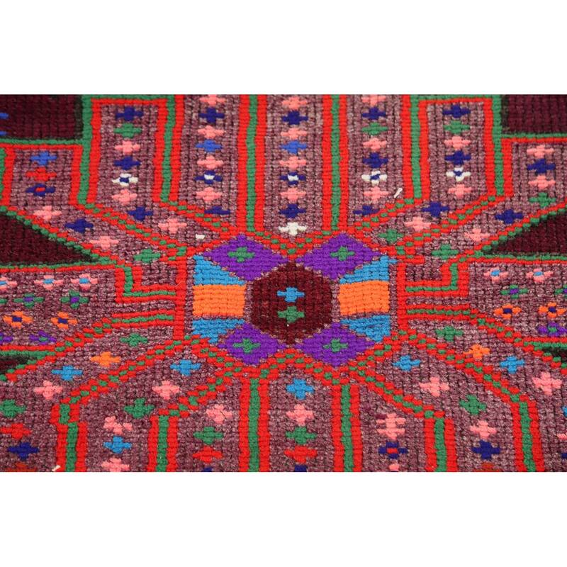 Wine Red Tribal Anatolian Turkish Runner Rug Hand-Knotted Wool Carpet - 3'7"x 14'1"