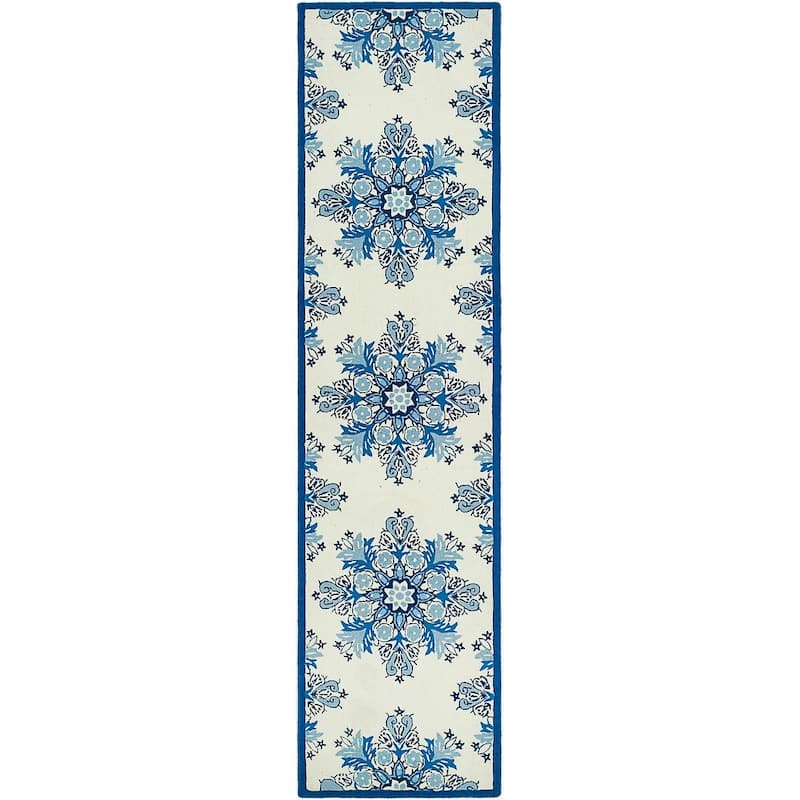 SAFAVIEH Handmade Chelsea Jakobina French Country Wool Rug - 2'6" x 12' Runner - Ivory/Blue