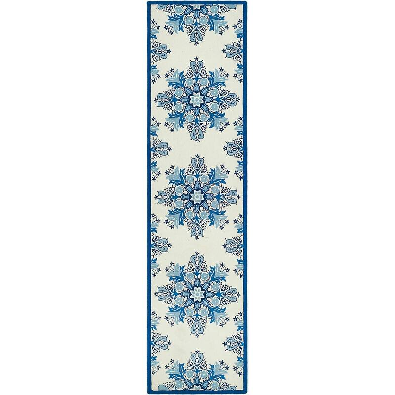 SAFAVIEH Handmade Chelsea Kanesha French Country Wool Rug - 2'6" x 12' Runner - Ivory/Blue - Runner
