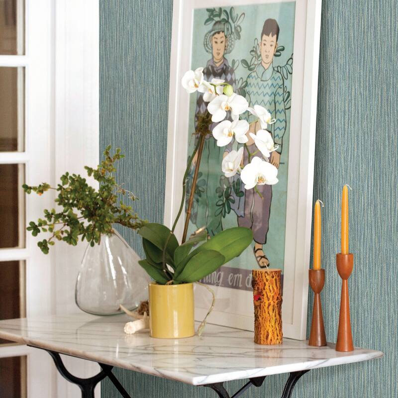 A-Street Prints Raffia Thames Aqua Faux Grasscloth Wallpaper