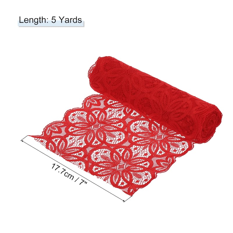 Lace Ribbon 7 Inch Lace Flower Trim for Craft Gift Wrappers Wedding - Red - 5 Yard