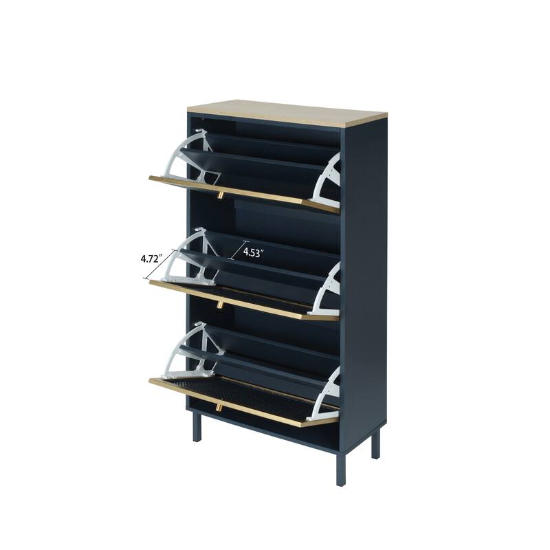 3 Metal Door Shoe Rack, Freestanding Modern Shoe Storage Cabinet, Metal rattan, for Entryway