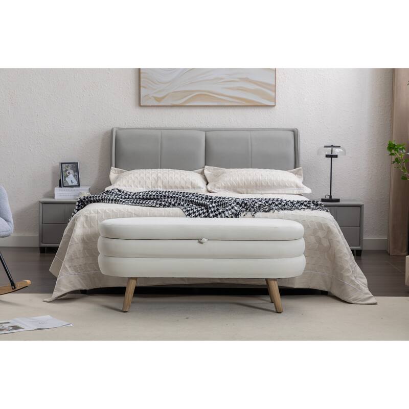 Upholstered Storage Bench with Wooden Legs