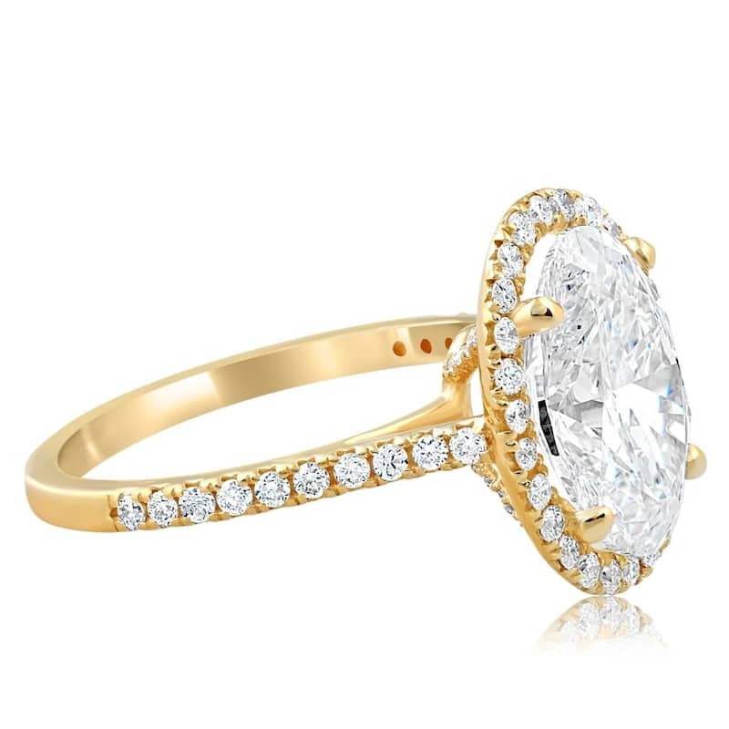 3 1/2Ct Oval Moissanite & Diamond Halo Engagement Ring 14k Yellow Gold