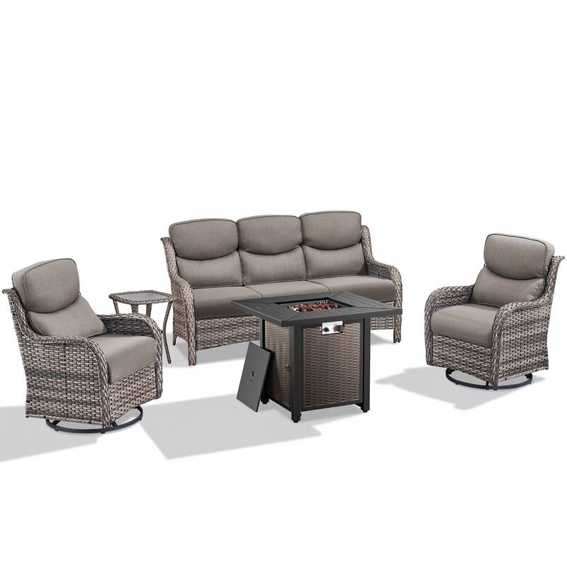 Pocassy 30 In Outdoor Propane Fire Pit Table Patio Sofa Chair Set.