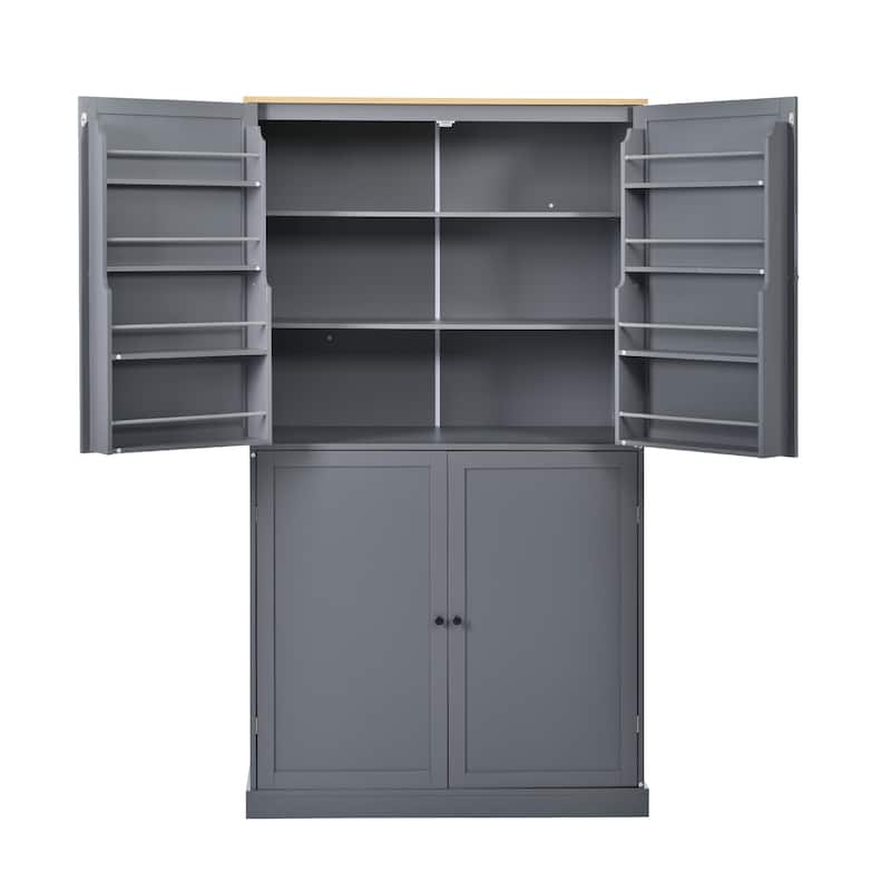 Freestanding Kitchen Pantry with 2 Drawers, Storage Cabinet with 8 Door Shelves, Cabinets with 2 Adjustable Shelves