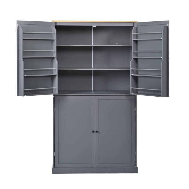 Modern Large Kitchen Pantry Cabinet, Wood Storage Cupboard with 2 Drawers, Adjustable Shelves & 8 Door Storage Shelves