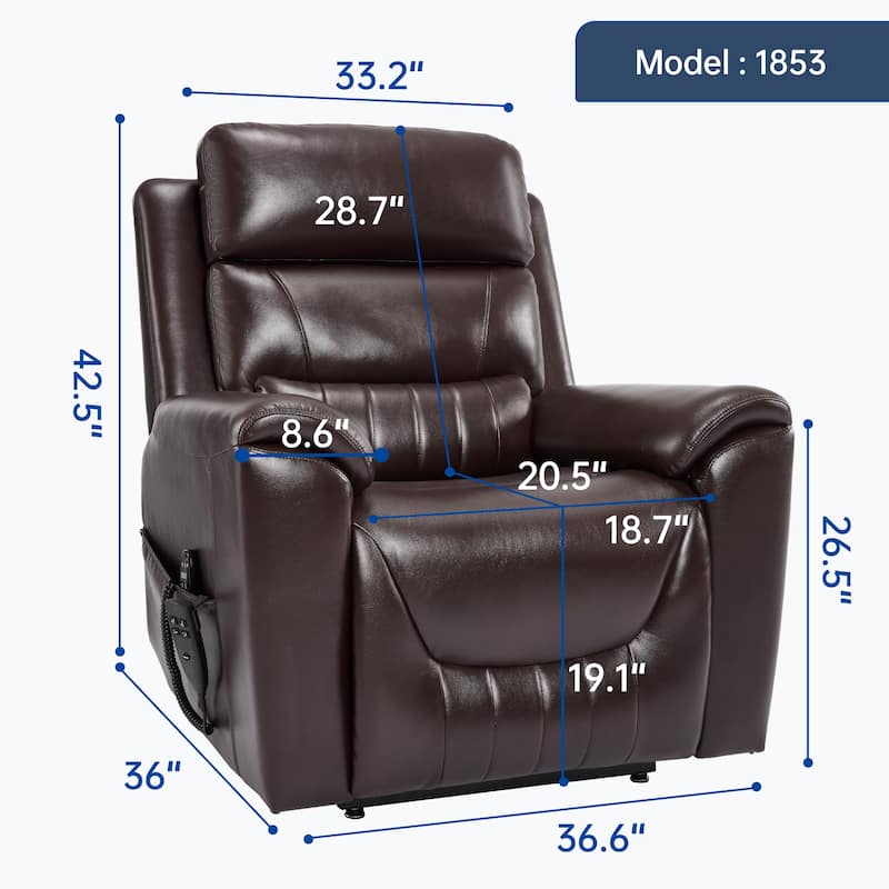 Roomfitters Dual Motor Power Lift Recliner 180 Flat Infinite Position Heat Massage Heavy Duty Leatherair Sofa