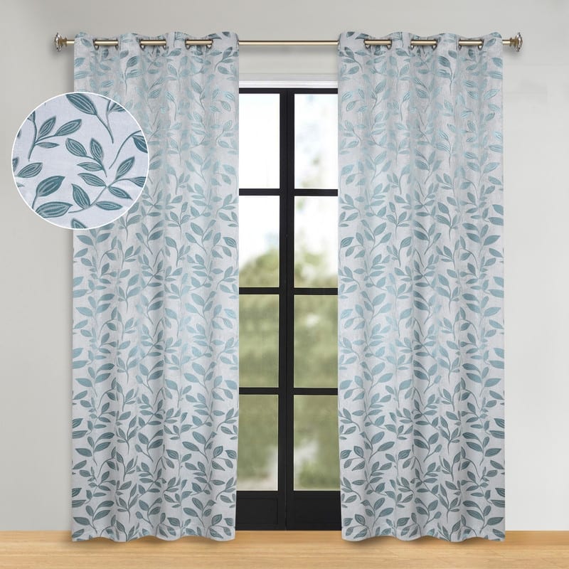 Superior Modern Bohemian Leaves Room Darkening Curtains with Grommets - 52" X 108" - Teal