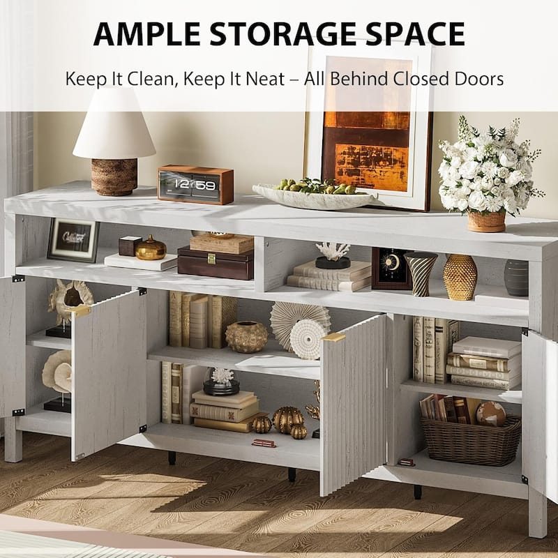 65.8 Inch Fluted Sideboard Buffet Cabinet with 4 Doors with Fluted Door