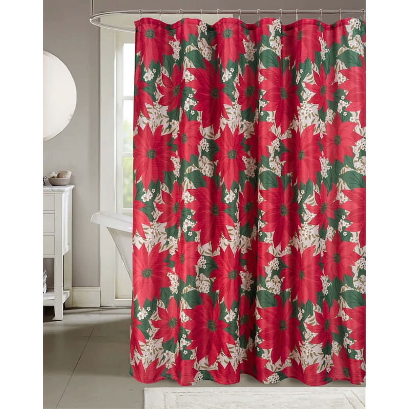 Christmas Flower Poinsettia Slub Shower Curtain
