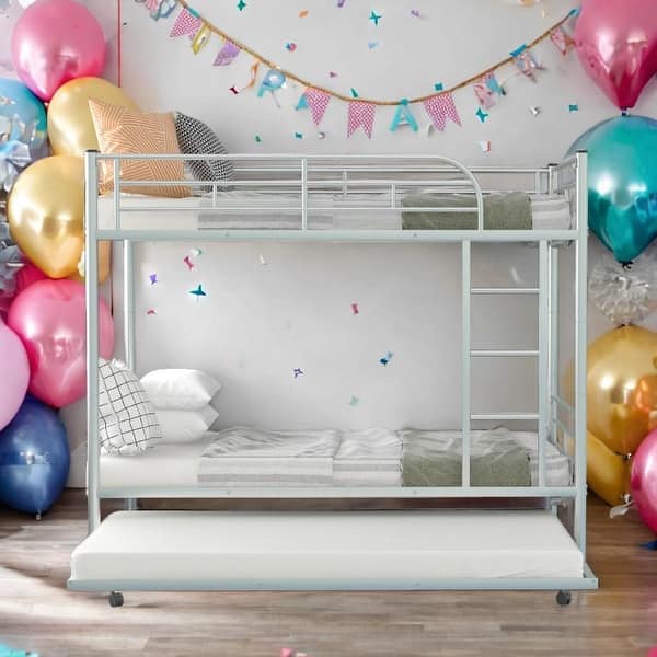 slide 2 of 56, Full Size Loft Bed with Built-in L-Shaped Desk and Storage Shelves Silver