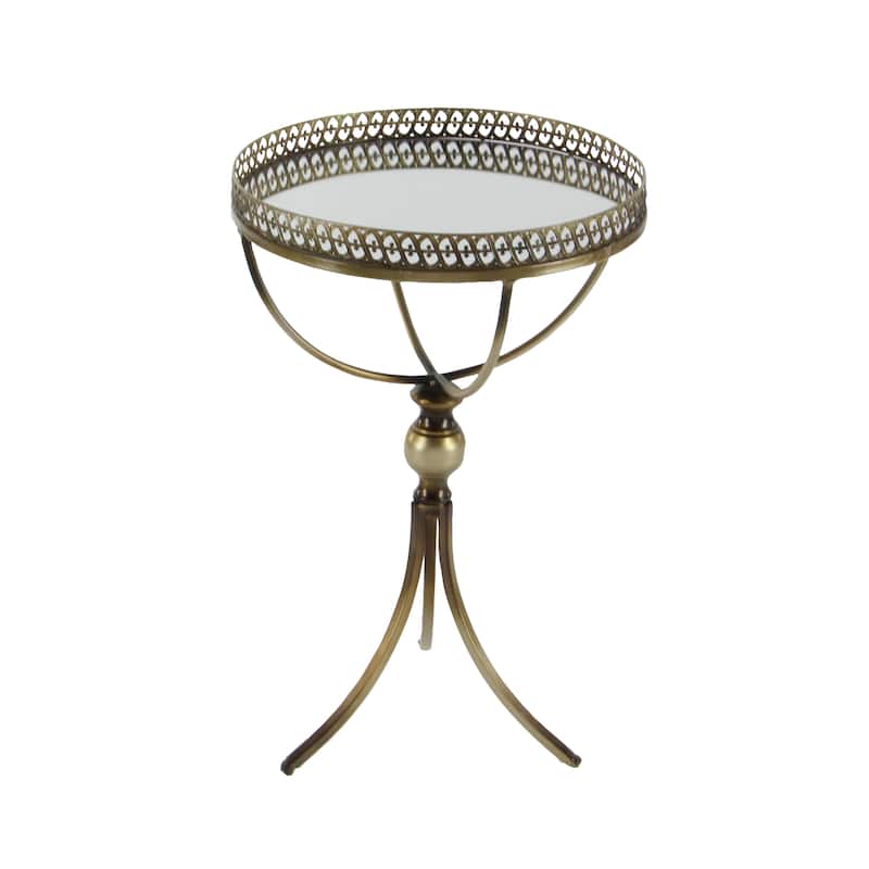 Metal Antique Inspired Accent Table with Curved Frame and Mirrored Glass Top - Brass - Roche River Decor - 16"Wx16"Lx24"H