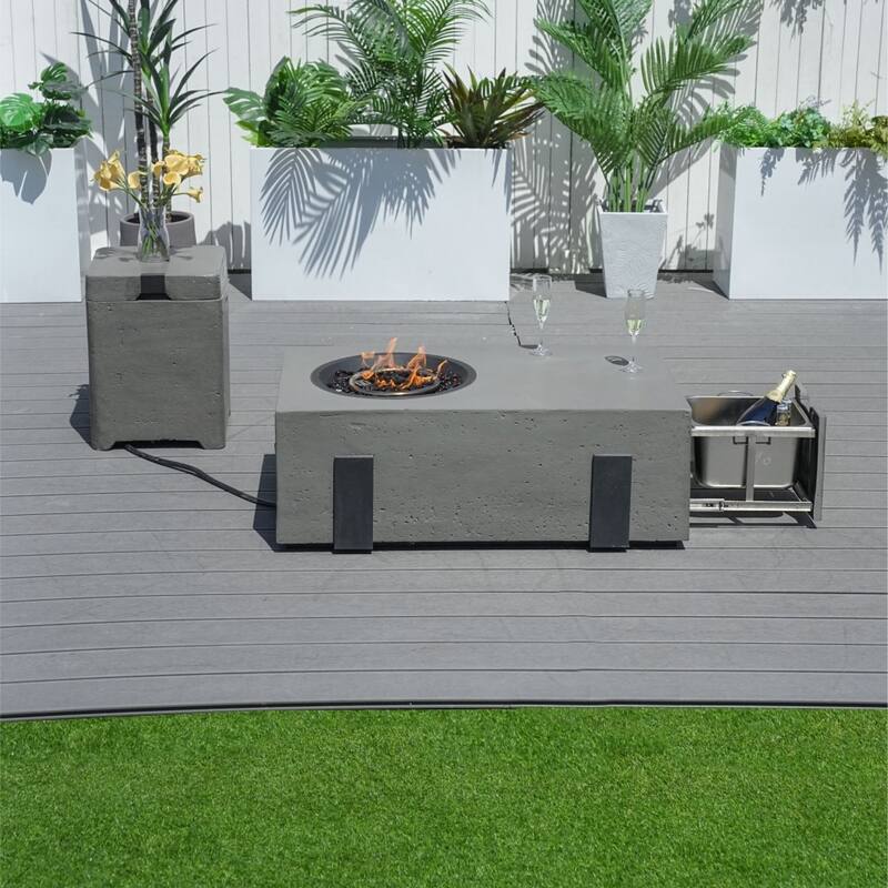 Outdoor Fire Pit Table with Ice Bucket and Gas Side Tank