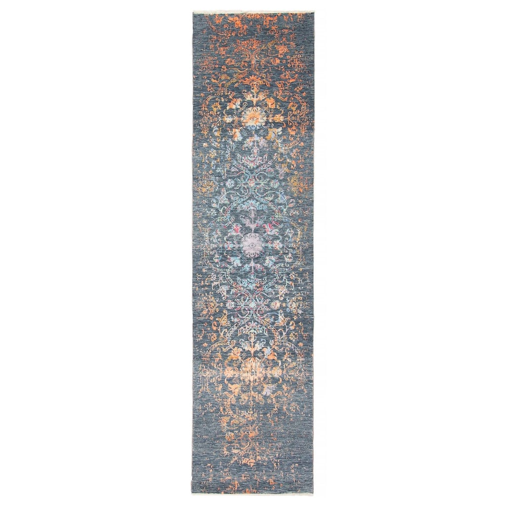 ECARPETGALLERY Hand-knotted Heritage Dark Teal Silk, Wool Rug - 2' 6" x 10' 2"
