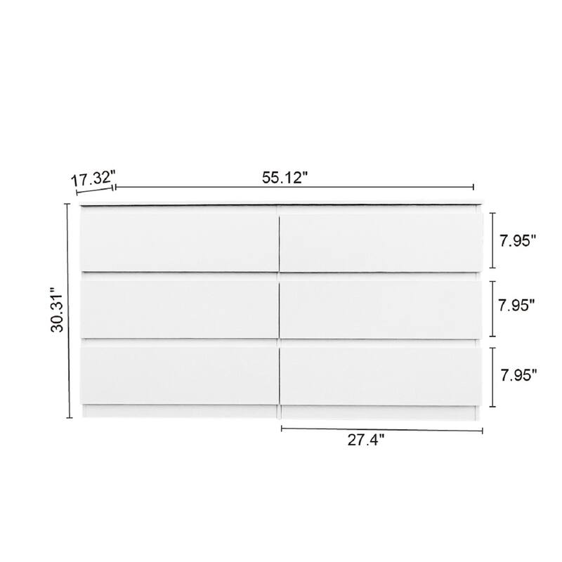 6-Drawer White Dresser with Mirror, Freestanding Particle Board Storage Cabinet for Bedroom or Home