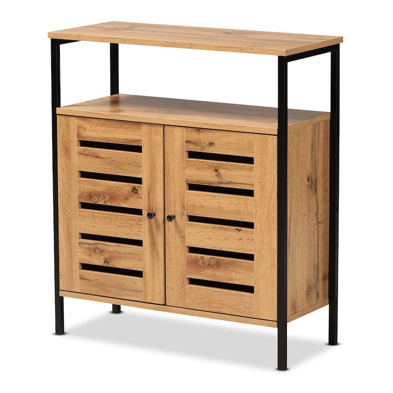 Vander Modern and Contemporary 2-Door Wood Shoe Cabinet-Oak Brown - Oak Brown