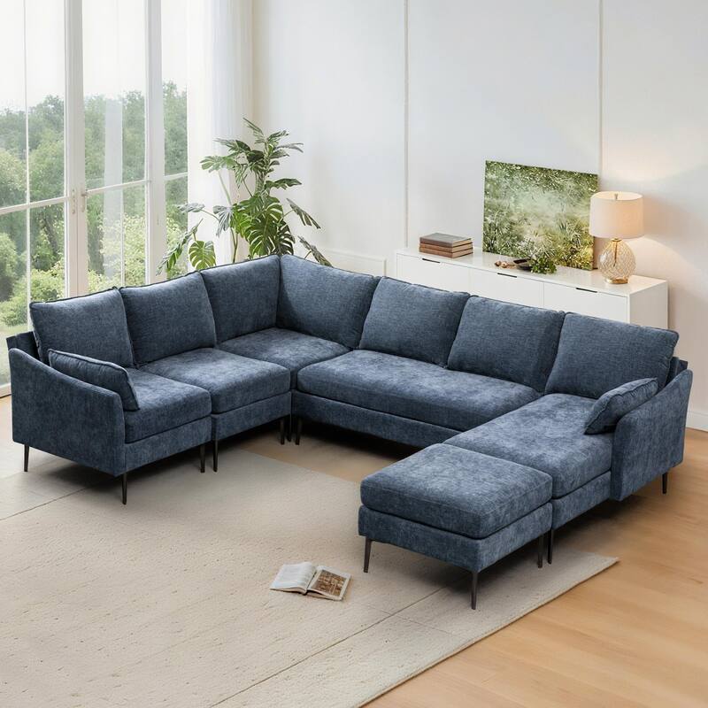 Modern Chenille Sectional Sofa with Reversible Chaise and Ottoman, Perfect for Living Rooms with Sleeper Function