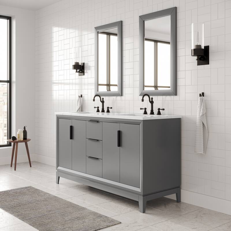 Elizabeth 60" Carrara White Marble Bathroom Vanity W/Mirrors & Faucets