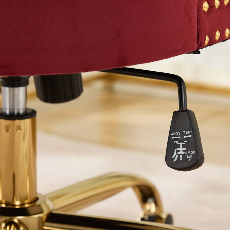 Modern Velvet Upholstered Tufted Button Home Office Chair with Golden Metal Base, Adjustable Desk Chair Swivel Office Chair