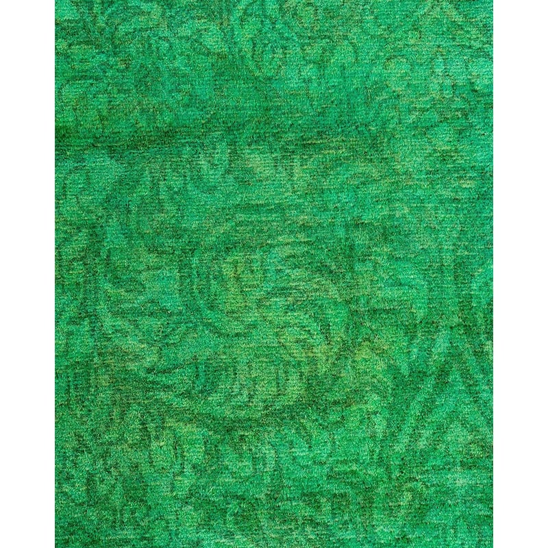 Overton Hand Knotted Wool Vintage Inspired Modern Contemporary Overdyed Green Area Rug - 2' 7" x 18' 1"
