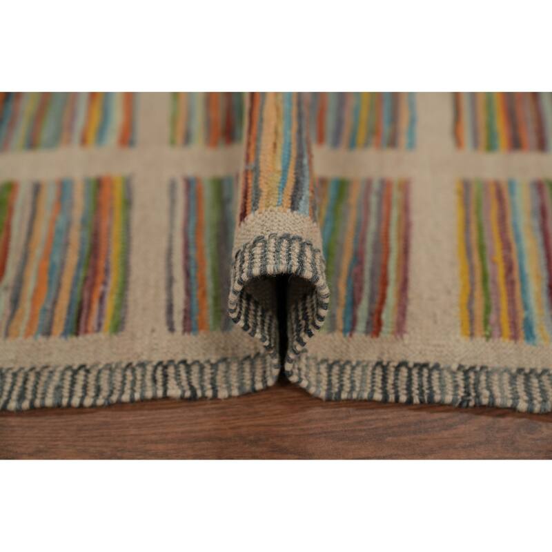 Hand Woven Oriental 100% Wool Carpet Southwestern Modern Multi-Colored Kilim Runner Rug - 9' 8'' X 2' 5''