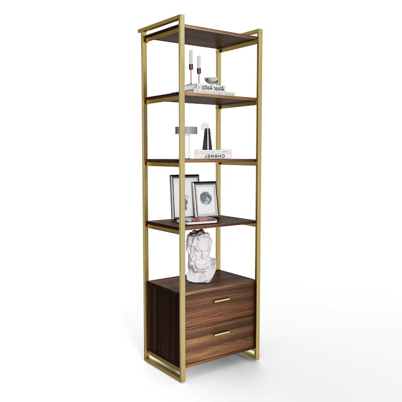 Eureka Ergonomic 84" Bookcase with 2 Drawers, 5 Tier Display Storage Bookshelf Cabinet, Adjustable Shelves