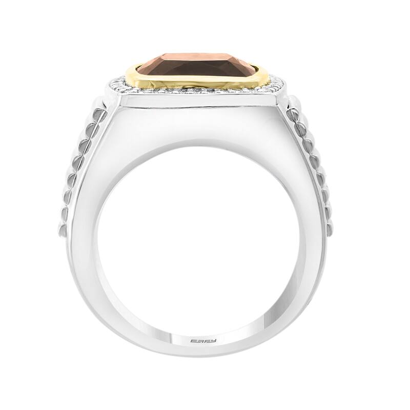 EFFY Men's 925 Sterling Silver Diamond and Smoky Quartz Ring - White
