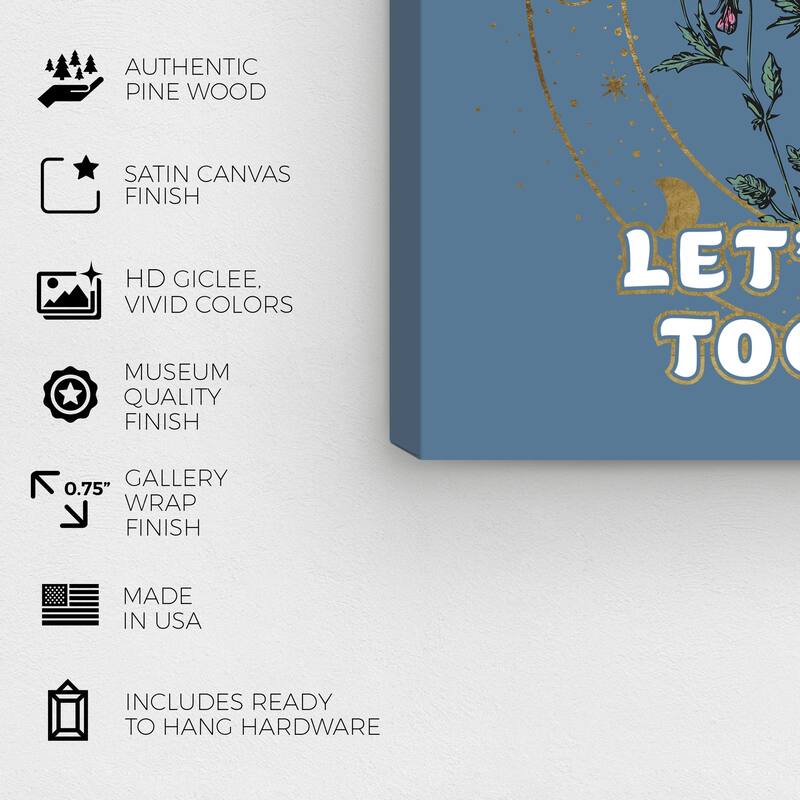 Wynwood Studio Prints Floral and Botanical Lets Grow Together Blue and Metallic Gold Modern & Contemporary Wall Art Canvas Print