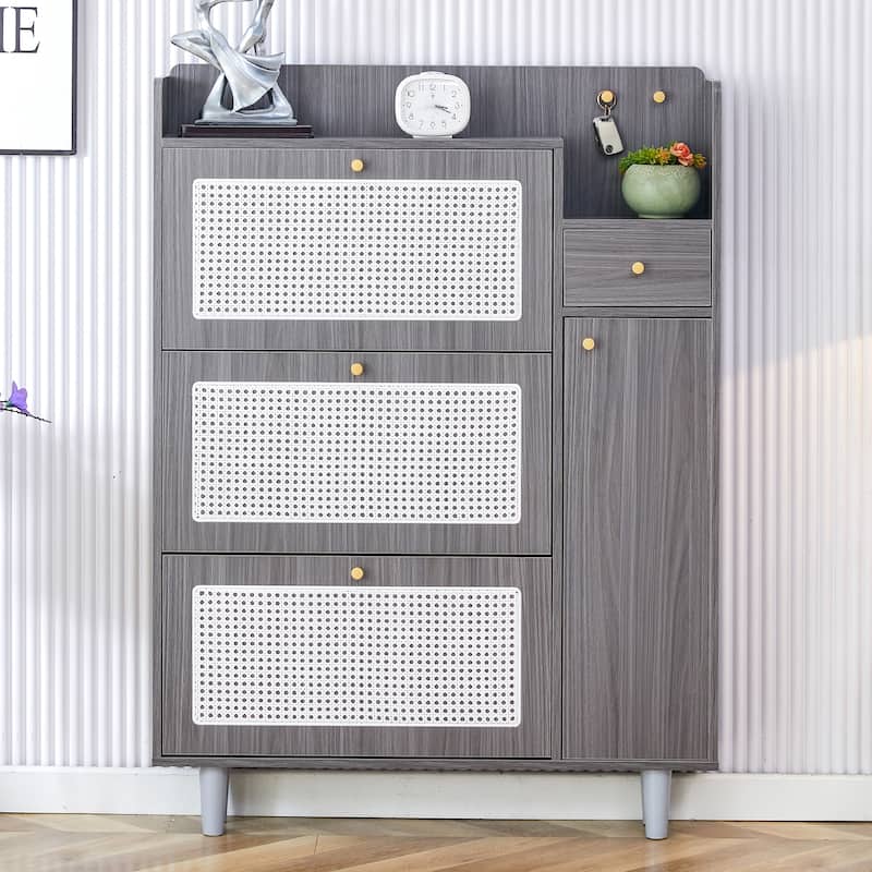 Modern Shoe Storage Cabinet, Rattan Shoe Storage Organizer