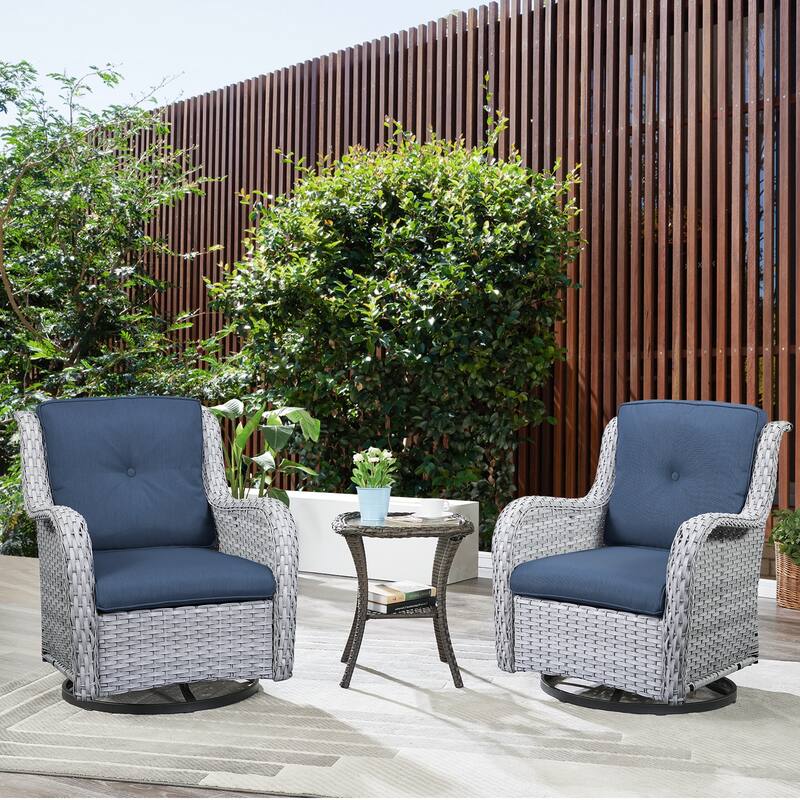 Gymojoy Patio Swivel Rocking Chair Coffee Table Set - Light Grey - Blue