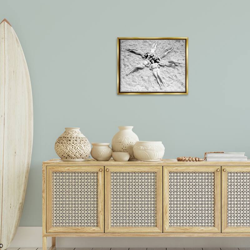 Stupell Women on Beach in Star Shape Framed Floater Canvas Wall Art Design By Arlington Prints