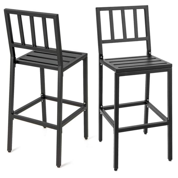 Set of 2 Patio Bar Chairs with Detachable Cushion and Footrest - 16" x 19.5" x 40.5" (L x W x H)
