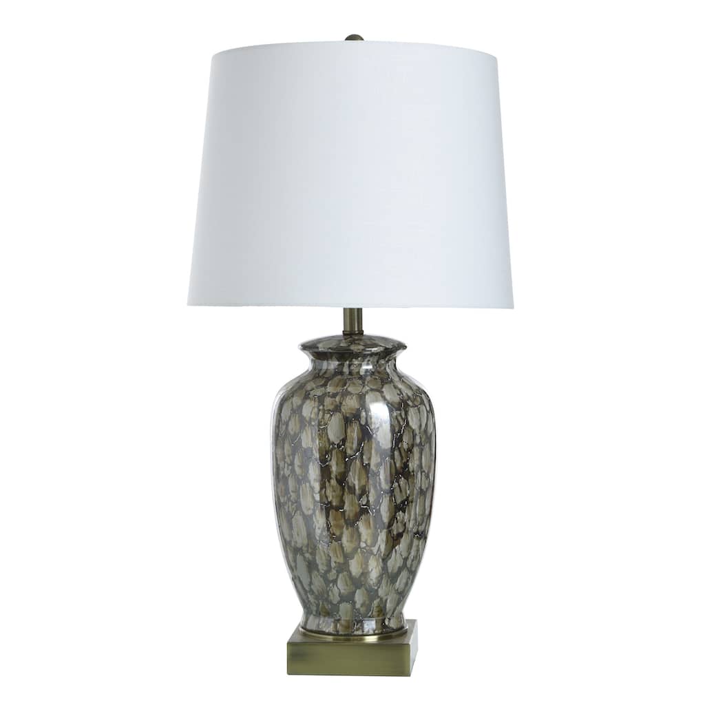 Reactive Glaze Table Lamp - Speckled Brown and Brushed Gold Body - Off-White Shade