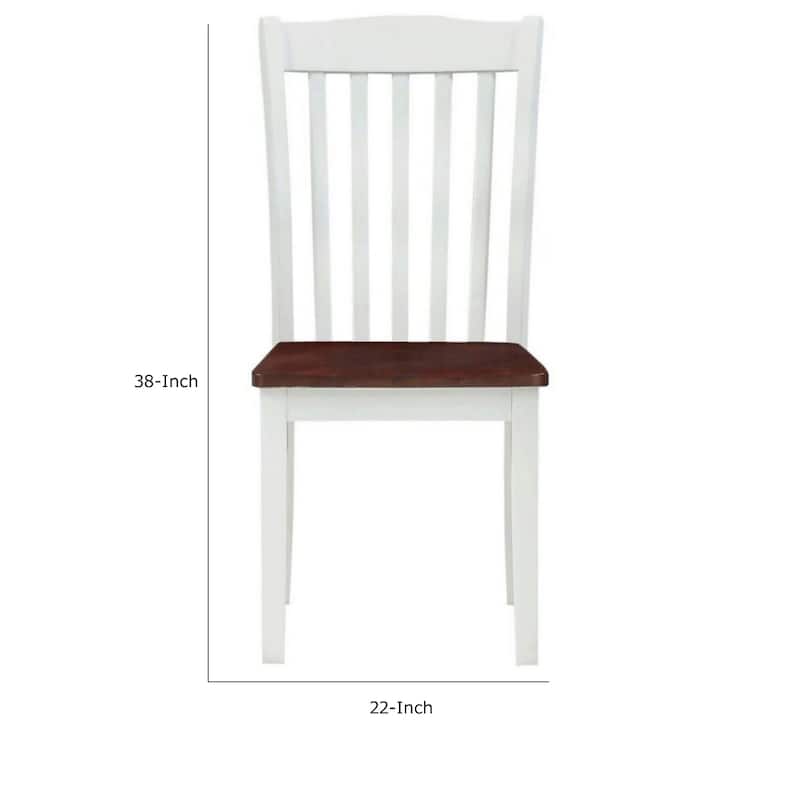 22 Inch Solid Wood Side Chair, Classic, Slatted, Set of 2, White, Brown