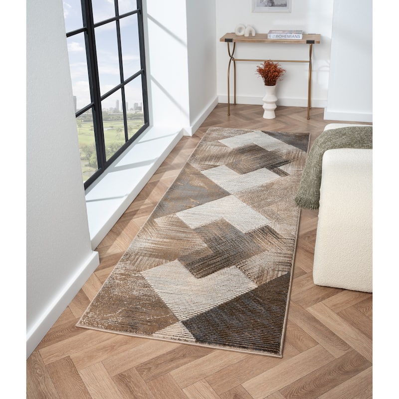 Alexia Collection Geometric Beige/Brown Indoor Contemporary Area Rug