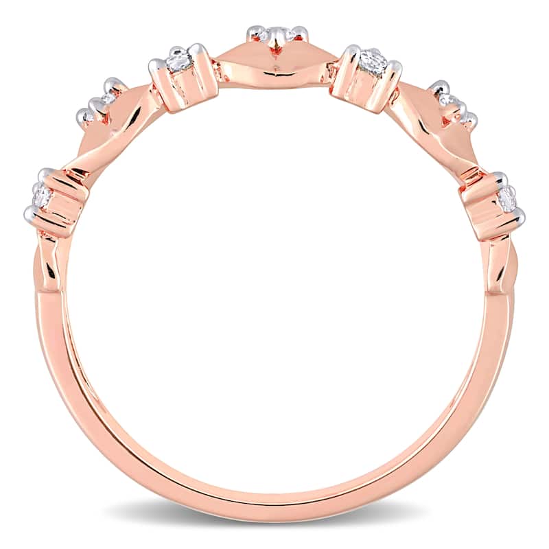 Miadora White Topaz Leaves Stackable Band Ring in Rose Plated Sterling Silver
