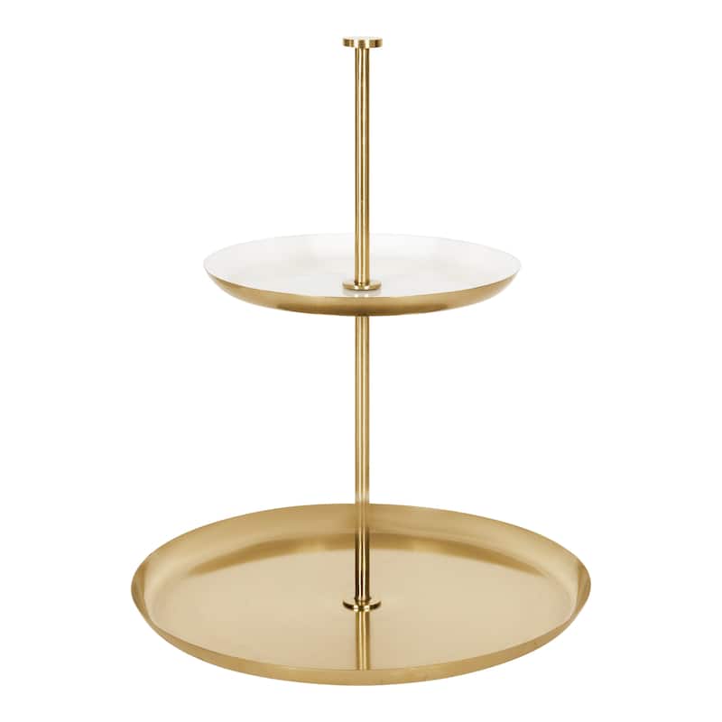 Kate and Laurel Laranya Tiered Round Decorative Tray - 12x12x15 - White/Gold