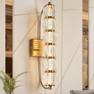 Modern Gold LED 1-Light Crystal Cylinder Wall Sconces Bathroom Vanity Lights - Dia. 4.3" x H 19.7"