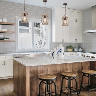 Clovy Modern Farmhouse 1-Light Solid Wood Lantern Cylinder Pendant for Kitchen Island - D6"x H 69"