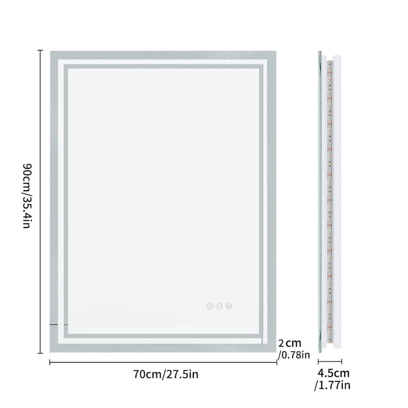 Backlit LED Bathroom Wall Mirror with Dimmable 3 Colors Anti-Fog