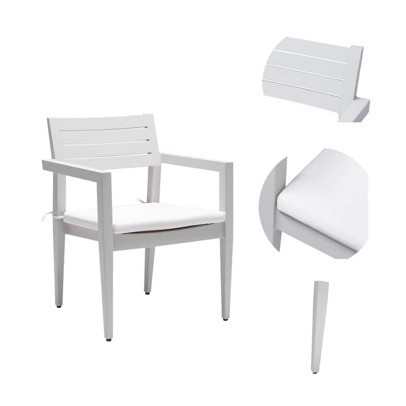 Grayish Aluminum Stationary Dining Chairs with Cushions