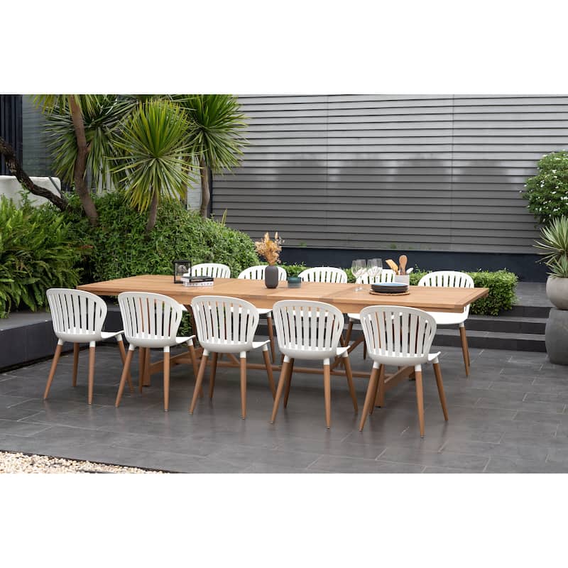 Amazonia Myers FSC Certified Wood 11pc Outdoor Dining Patio Set - White Sidechairs - Light Wood
