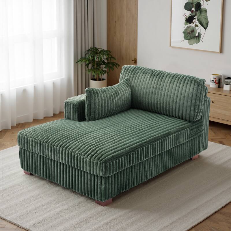 42" W Plush Corduroy Upholstered Chaise Lounge Sleeper for Living