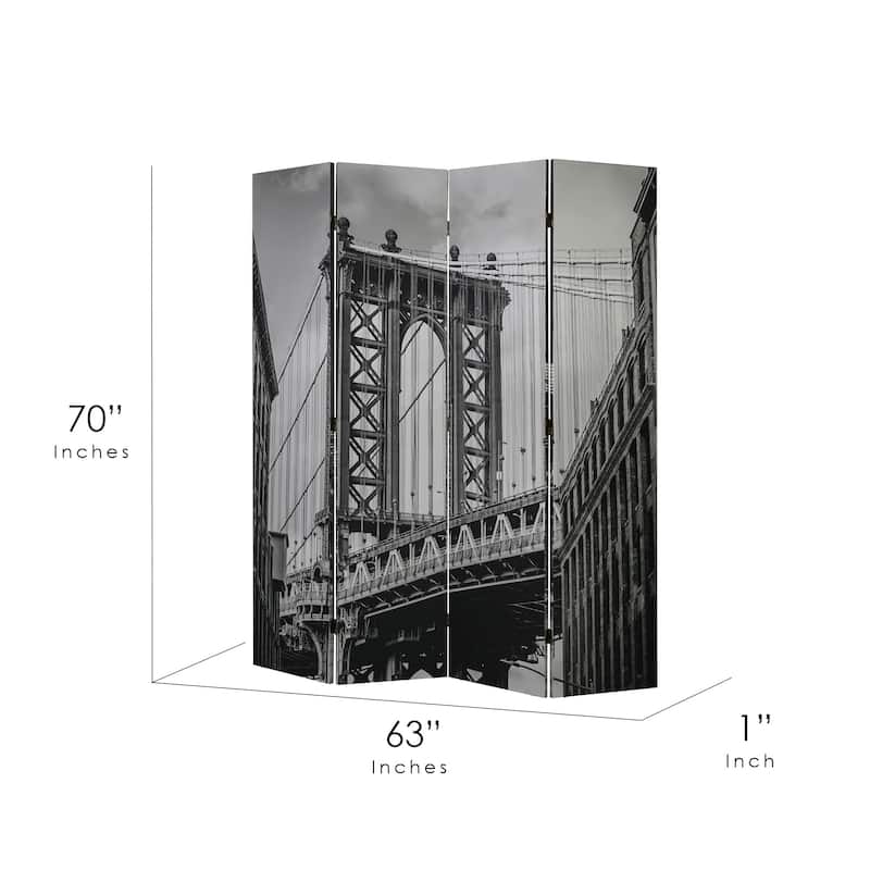 American Art Decor Double-Sided Canvas Room Divider, 4 Panels, 70" H x 63" L