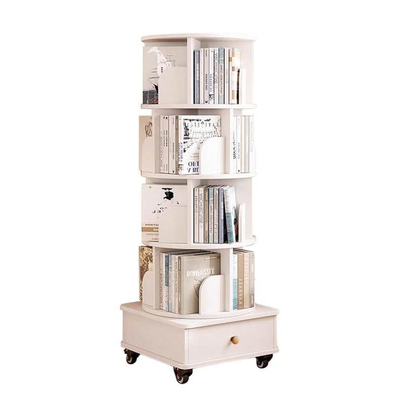 Rotating Bookshelf with Drawer,360 Display 5 Tier Bookshelf,Floor Standing Bookcase Storage Rack,Narrow Book Shelf Organizer