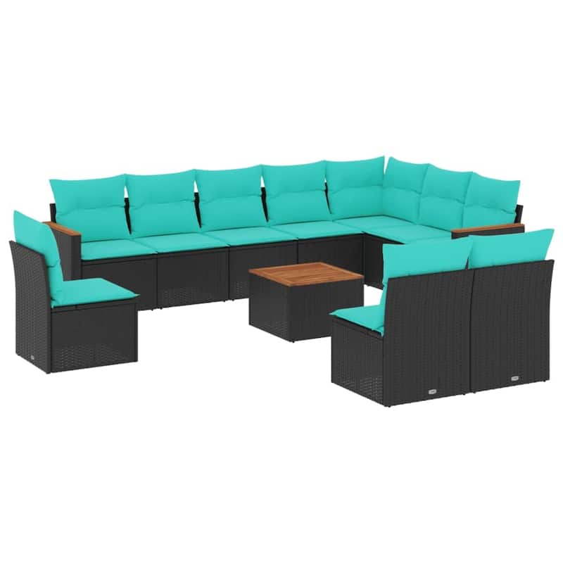 vidaXL Patio Sofa Set with Cushions Outdoor Conversation Furniture Poly Rattan - 24.4x 24.4x 27.2