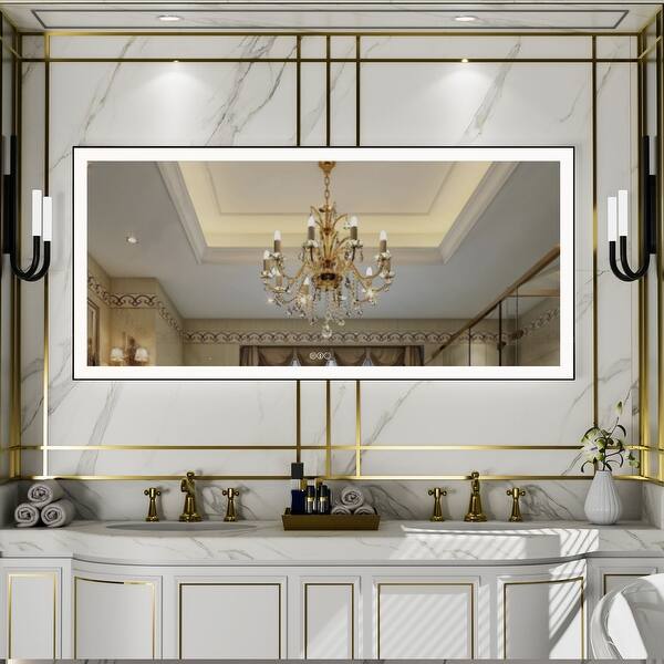 Glam LED Large Bathroom Vanity Makeup Mirror with 3 Color Lights Bed