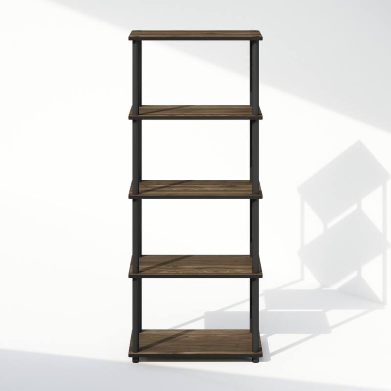 57.4 in. Tall Walnut/Black Wood 4-Shelf Bookcase