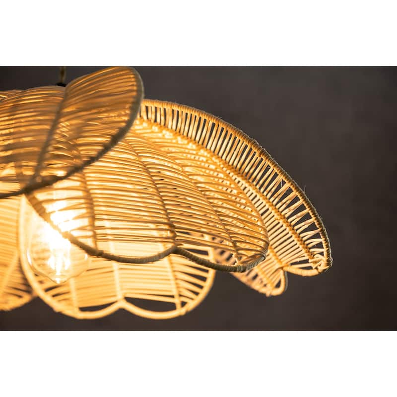 Boho Rattan Flower Pendant Light Coastal Hanging Fixture Light - 20" Wide